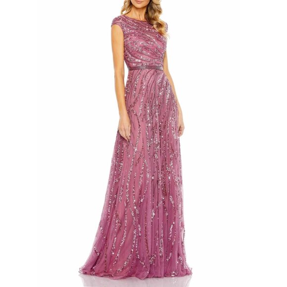 Mac Duggal 5445 Size 8 Pink Beaded Sequined Embellished Long Maxi Gown Dress - Picture 2 of 4